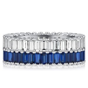 eternity band - Italo Baguette Cut Blue & White Sapphire Multi Row Wedding Band, Italo jewelry - Online Catalog