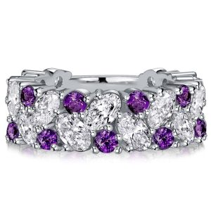 anniversary band - Italo Oval Cut Amethyst Wedding Band Cluster Anniversary Rings, Italo jewelry - Online Catalog