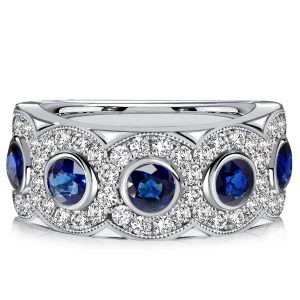 anniversary band - Italo Halo 5 Stone Blue Sapphire Half Eternity Wedding Band, Italo jewelry - Online Catalog