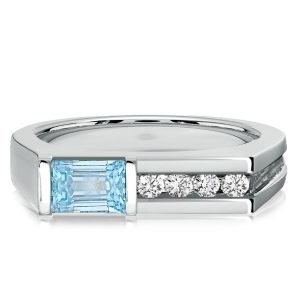 anniversary band - Italo Bar Setting Emerald Cut Aquamarine Wedding Band Vintage, Italo jewelry - Online Catalog