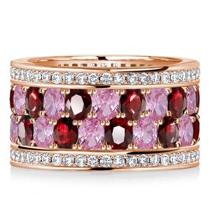 eternity band - Italo Rose Gold Oval Cut Garnet Pink Stone Multi Row Band, Italo jewelry - Online Catalog