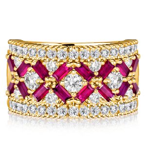 anniversary band - Italo Baguette Cut Ruby Ring Half Eternity Wedding Band, Italo jewelry - Online Catalog