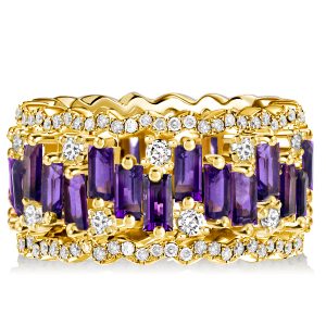eternity band - Italo Golden Baguette Cut Amethyst Multi Row Band, Italo jewelry - Online Catalog