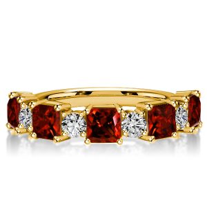 classic band - Italo Golden Garnet Princess Cut Half Eternity Band, Italo jewelry - Online Catalog