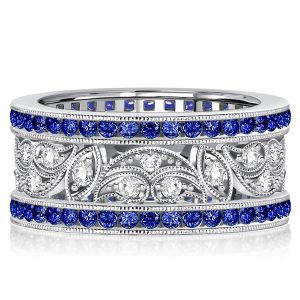 eternity band - Italo Art Deco Filigree Blue Sapphire Vintage Wedding Band Anniversary, Italo jewelry - Online Catalog