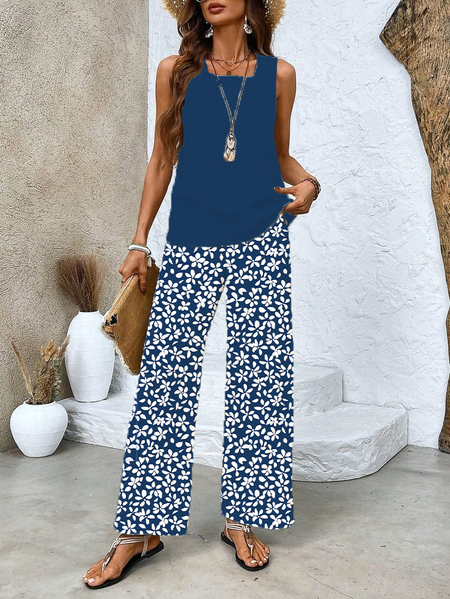 Women's Floral Spring Print Casual Tank Top Pants Two Piece Suit, Two-pieces, Lilicloth.com - Image 3