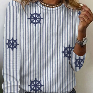 Women's Striped Long Sleeve Tee T-shirt Crew Neck Printing Casual Spring/Fall Graphic Tee Top, JustFashionNow T-Shirts, color:Blue|size:3XL