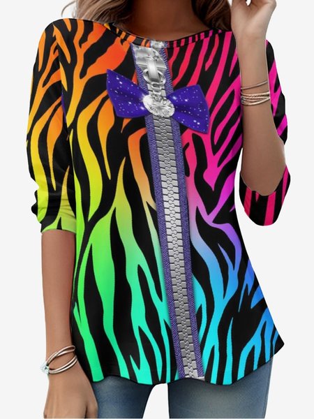 Women's Long Sleeve Tee T-shirt Spring/Fall Zebra Jersey Crew Neck Daily Going Out Casual Top, JustFashionNow T-Shirts, color:Multicolor|size:XXL,