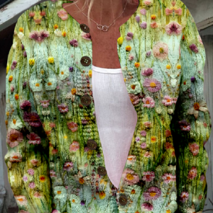 Women's Vintage Spring/Fall Floral Knitted Cardigan, JustFashionNow Cardigans, color:Green|size:5XL,