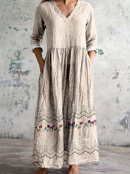 V Neck Floral Regular Fit Casual Dress With No Belt, Dresses, Lilicloth.com