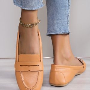 All Season Pu Plain Shallow Shoes, JustFashionNow Flats, color:Orange|size:43,
