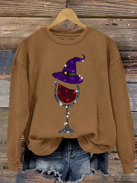 Witch and Wine Glass Print Casual Sweatshirt, Hoodies&Sweatshirts, Lilicloth.com - Image 2