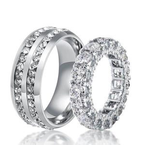 trio ring sets - Halo Eternity Created White Sapphire Couple Rings, Italo jewelry - Online Catalog
