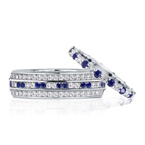 Couple Rings - Italo Round Cut White & Blue Sapphire Couple Wedding Rings, Italo jewelry - Online Catalog