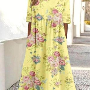 Crew Neck Casual 3D Printing Loose Dress With No, Dresses, Lilicloth.com