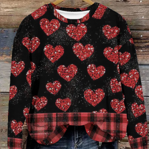Women's Valentine's Day Love Heart Print Long Sleeve Crew Neck Sweatshirt, JustFashionNow Sweatshirts & Hoodies, color:Red|size:XXL,