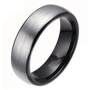 rings - Two Tone Black & White Tungsten Steel Men's Wedding Band, Italo jewelry - Online Catalog