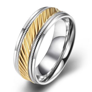 rings - Two Tone Milgrain Stainless Steel Men's Wedding Band, Italo jewelry - Online Catalog