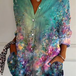 Abstract floral gradient long-sleeved shirt, Blouses, Lilicloth.com