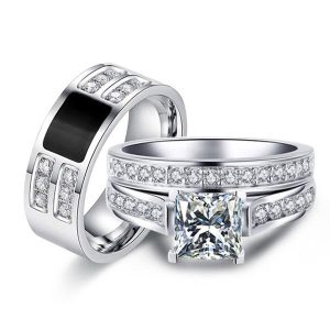 trio ring sets - Italo Princess Cut Wedding Ring Sets His And Hers, Italo jewelry - Online Catalog