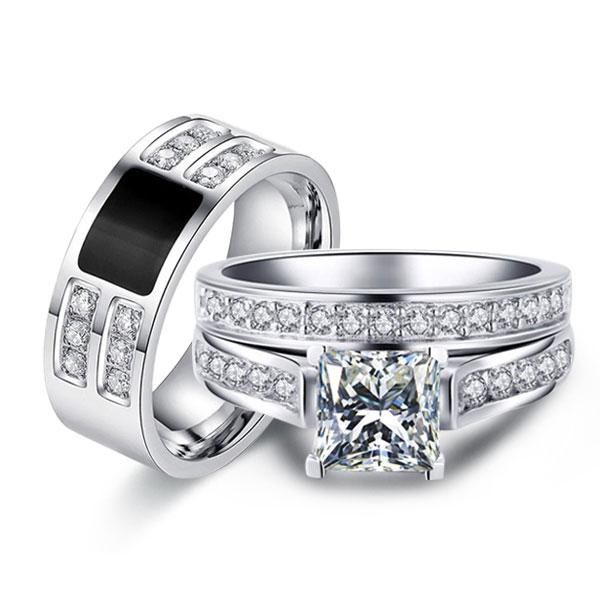 trio ring sets - Italo Princess Cut Wedding Ring Sets His And Hers, Italo jewelry - Online Catalog
