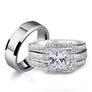 trio ring sets - Italo Wedding Ring Sets His And Hers Princess Cut Couple Rings, Italo jewelry - Online Catalog