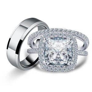 trio ring sets - Italo Halo Cushion Trio Matching Wedding Set, Italo jewelry - Online Catalog