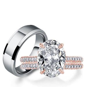trio ring sets - Italo Rose Gold Oval Cut Ring Set Wedding Ring Sets His And Hers, Italo jewelry - Online Catalog