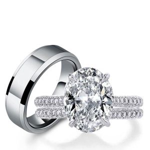 trio ring sets - Italo Oval Cut Wedding Ring Sets His And Hers Couple Rings, Italo jewelry - Online Catalog