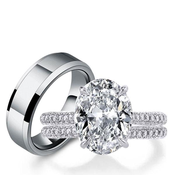 trio ring sets - Italo Oval Cut Wedding Ring Sets His And Hers Couple Rings, Italo jewelry - Online Catalog