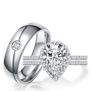 Trio ring sets - Italo Halo Pear Cut Wedding Ring Sets His And Hers, Italo jewelry - Online Catalog