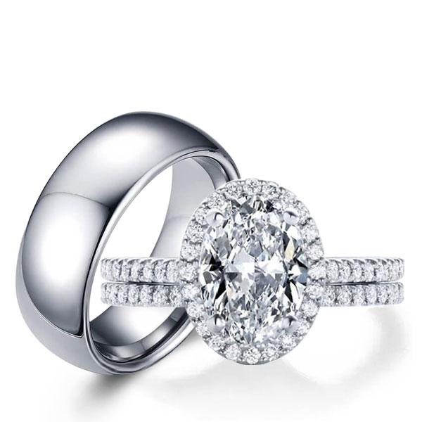 Trio ring sets - Italo Wedding Ring Sets His And Hers Halo Oval Ring Sets, Italo jewelry - Online Catalog