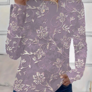 Women's Floral Long Sleeve Tee T-shirt Crew Neck Printing Casual Spring/Fall Graphic Tee Top, JustFashionNow T-Shirts, color:Purple|size:3XL