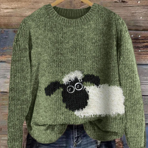 Women's Winter Animal Casual Long Sleeve Crew Neck Knitted Sweater, JustFashionNow Sweaters, color:Green|size:5XL,