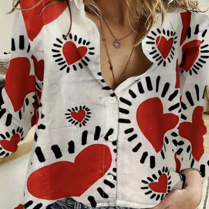 Women's Long Sleeve Shirt Spring/Fall Heart/Cordate Printing Shirt Collar Daily Going Out Casual Top, JustFashionNow Shirts, color:White|size:XXL,