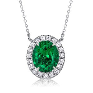 necklaces - Italo Oval Green Emerald Necklace Halo Necklace For Women, Italo jewelry - Online Catalog