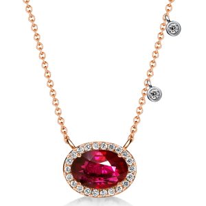 Necklaces - Italo Halo Oval Cut Ruby Short Necklace For Wedding, Italo jewelry - Online Catalog