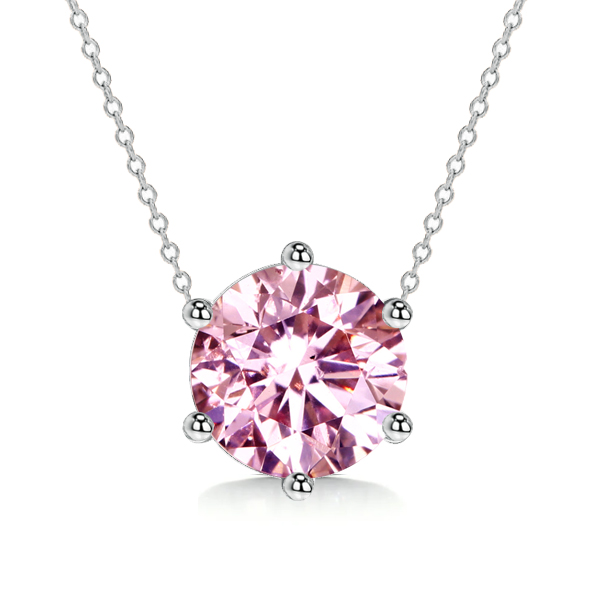 necklaces - Italo Pink Stone Simple Chain Necklace In Sterling Silver, Italo jewelry - Online Catalog