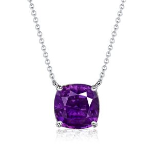 necklaces - Italo Amethyst Cushion Cut Short Necklace Solitaire, Italo jewelry - Online Catalog