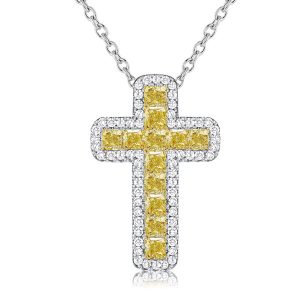 necklaces - Italo Yellow Topaz Cushion Cut Cross Necklace In Sterling Silver, Italo jewelry - Online Catalog