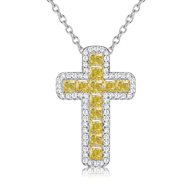 necklaces - Italo Yellow Topaz Cushion Cut Cross Necklace In Sterling Silver, Italo jewelry - Online Catalog