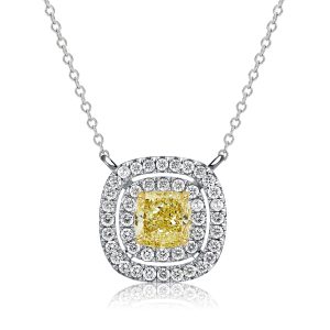necklaces - Italo Double Halo Yellow Topaz Cushion Cut Pendant Necklace, Italo jewelry - Online Catalog
