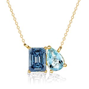 necklaces - Toi Et Moi Blue Topaz Emerald & Pear Shaped Aquamarine Necklace, Italo jewelry - Online Catalog