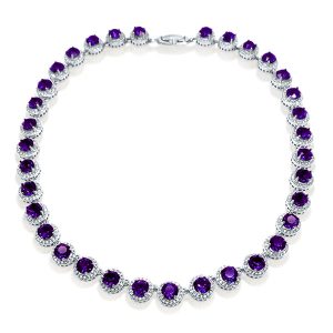 necklaces - Italo Eternity Halo Amethyst Tennis Necklace Sterling Silver, Italo jewelry - Online Catalog