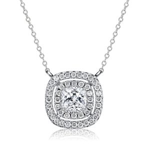 necklaces - Italo Double Halo White Sapphire Cushion Cut Pendant Necklace, Italo jewelry - Online Catalog
