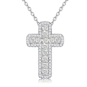 necklaces - Italo Halo Cushion Cut Cross Necklace In Sterling Silver, Italo jewelry - Online Catalog