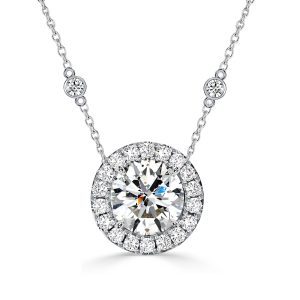 necklaces - Italo Halo Round Cut Pendant Necklace In Sterling Silver, Italo jewelry - Online Catalog