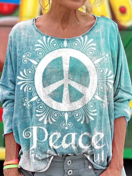 women‘s Casual Cotton Geometric T-Shirt, Long sleeves, Lilicloth.com