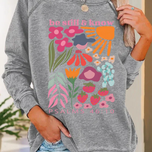Be Still And Know Christian Washed T-Shirt Crew Neck Casual Sweatshirt, Hoodies&Sweatshirts, Lilicloth.com