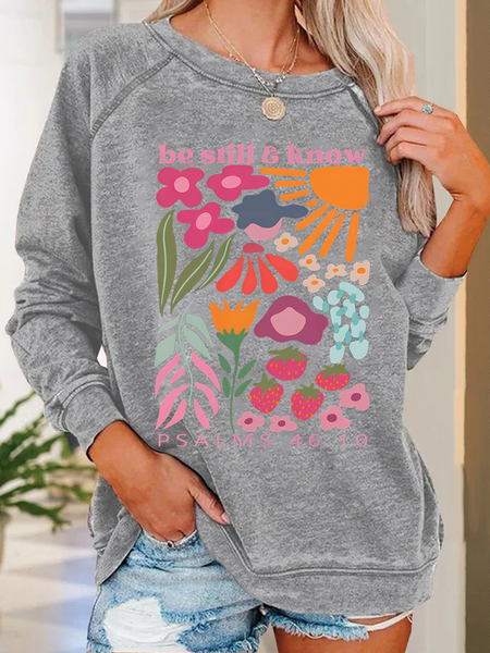 Be Still And Know Christian Washed T-Shirt Crew Neck Casual Sweatshirt, Hoodies&Sweatshirts, Lilicloth.com